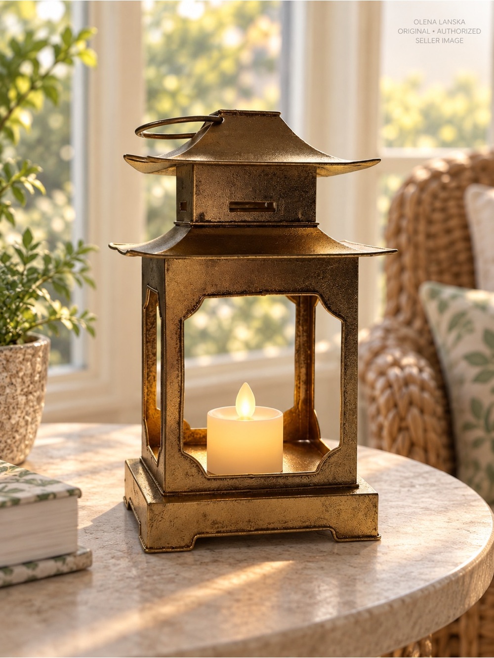 Southern Living Metal Lantern Gold Pagoda Candle Holder Dillard's Exclusive NWT